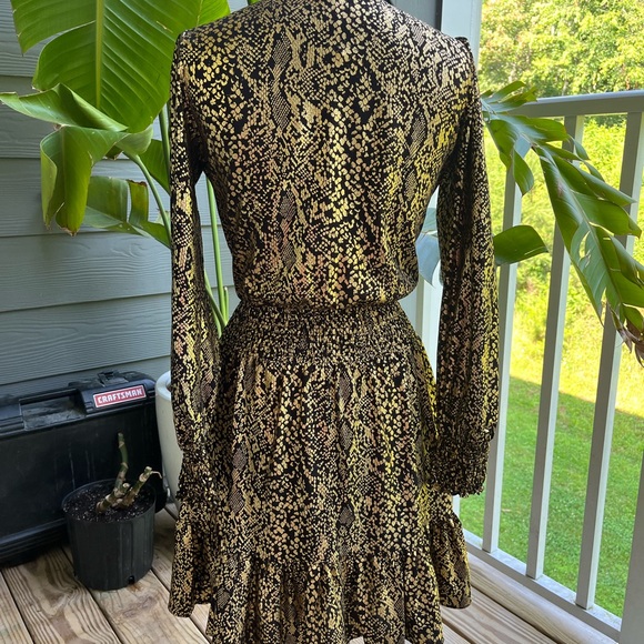 MICHAEL Michael Kors Black and Gold Wrap Dress with Bishop Sleeves - Picture 2 of 3